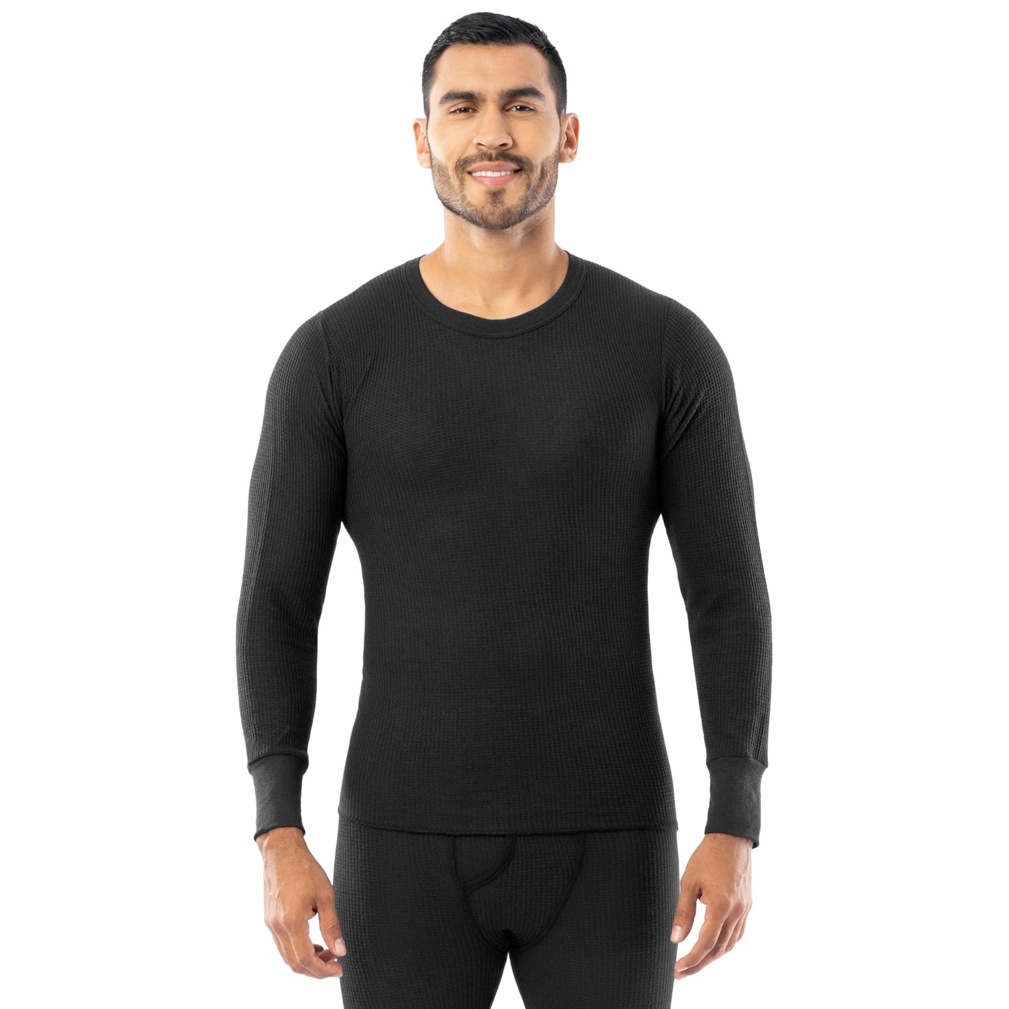 Indera Men's Traditional Waffle Thermal Underwear Long Sleeve Shirt, Black, X-Large
