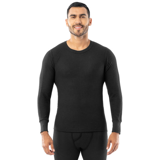 Indera Men's Traditional Waffle Thermal Underwear Long Sleeve Shirt, Black, X-Large