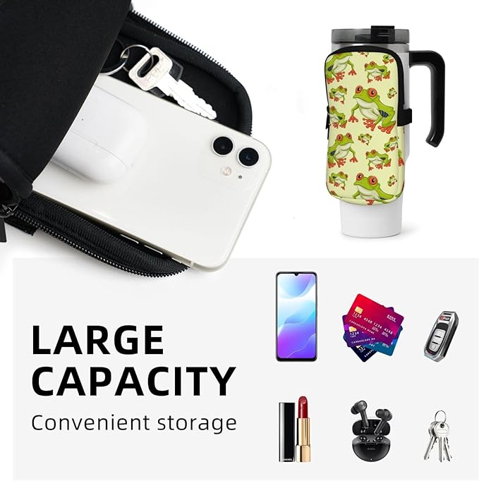 Water Bottle Pouch for Stanley Cup 40oz 30oz,Personalized Gym Purse for Men Women, Tumbler Pouch with Versatile Pocket Water Bottle Bag for Cards, Keys, Phone Botanical Leaf