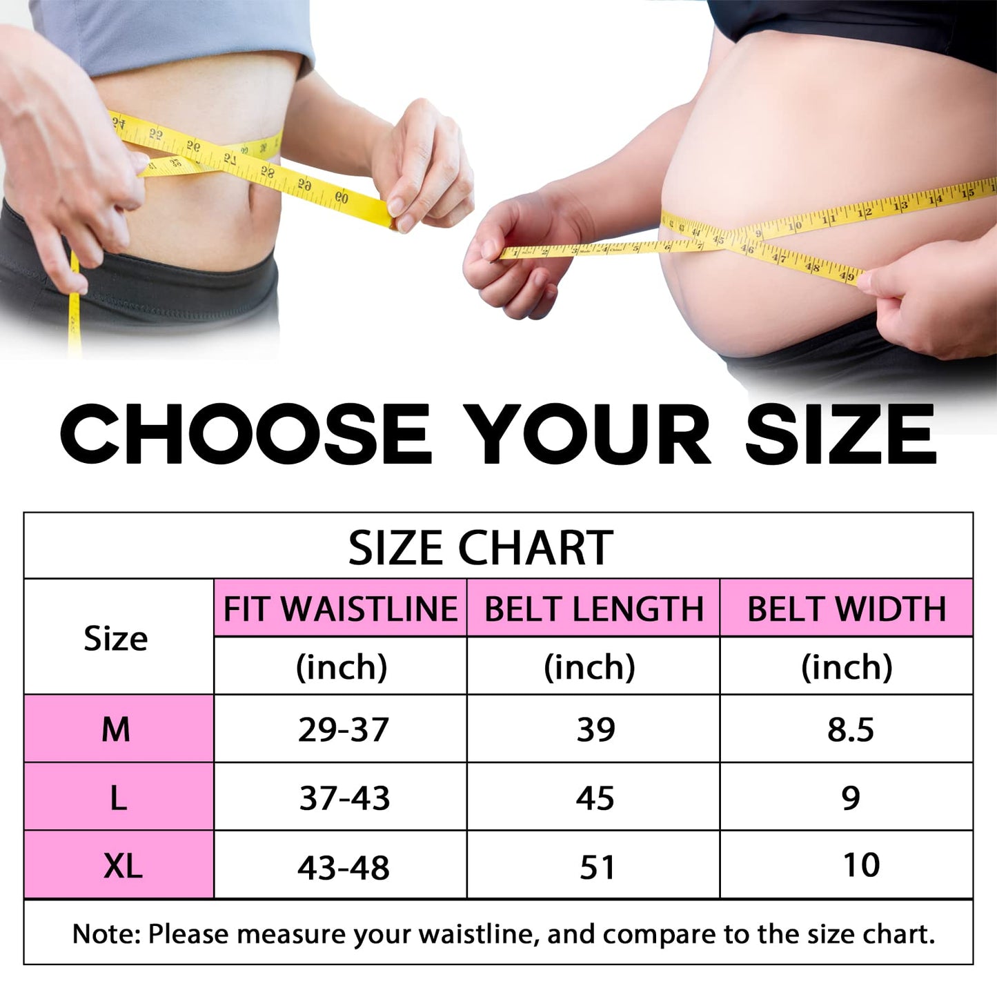 VIMUSFUN Waist Trainer for Woman Lower Belly Fat Men Waist Trimmer Belt Sweat Band Tummy Stomach Wraps Pink Waste Trainers Sauna Suit Back Support Small/Medium/Large/Plus Size