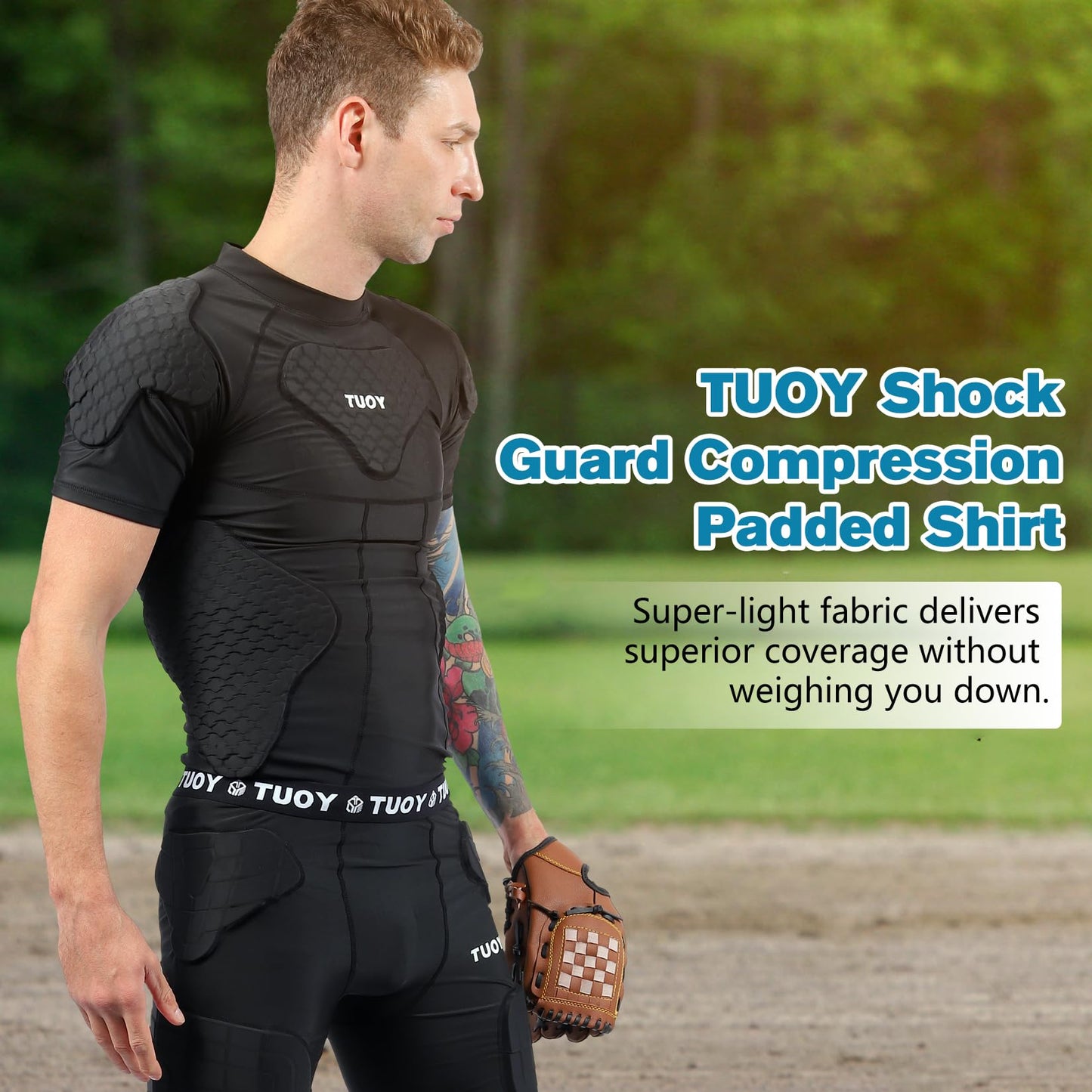Dialudon Men's Padded Compression Shirt Football Rib Protectors for Baseball Football Basketball Paintball Protective Gear Black