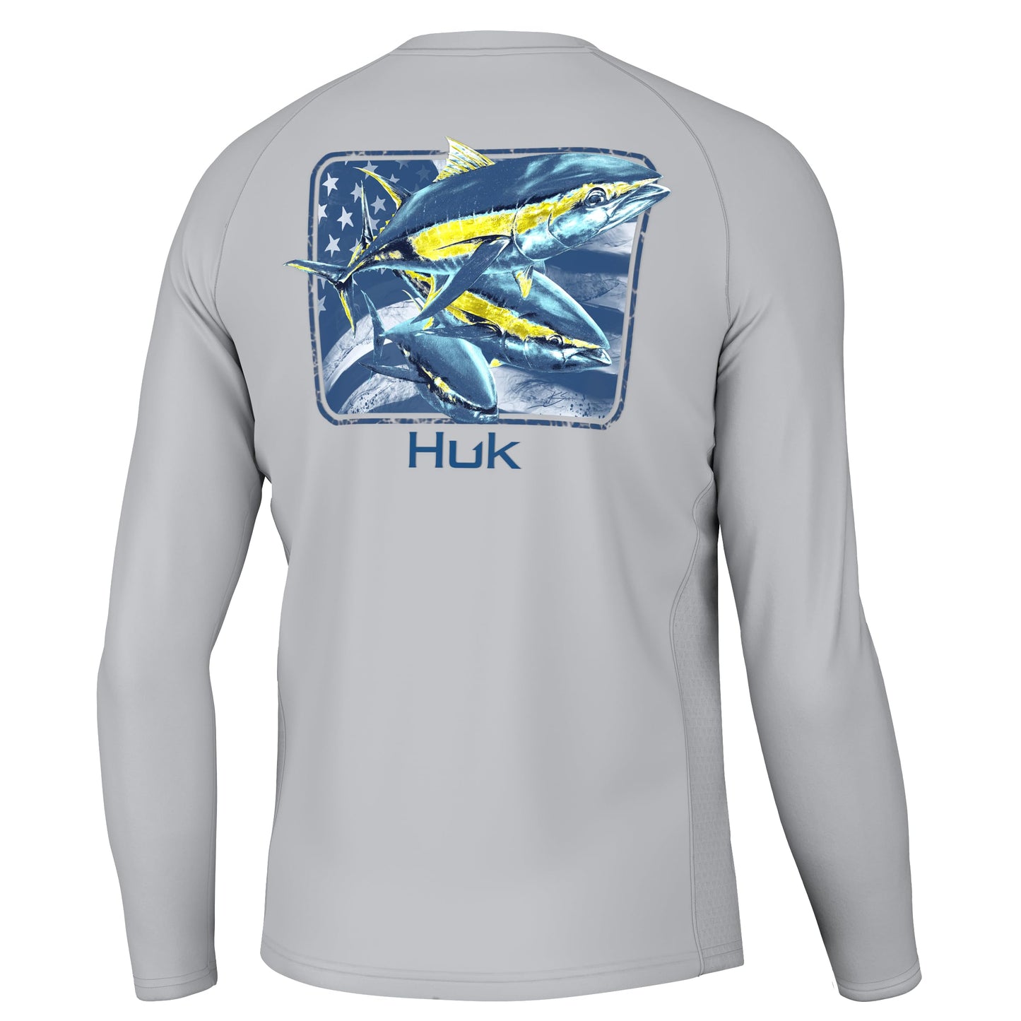 HUK Men's Standard KC Pursuit Long Sleeve, Sun Protecting Fishing Shirt, Tuna Stripes-Harbor Mist, Medium