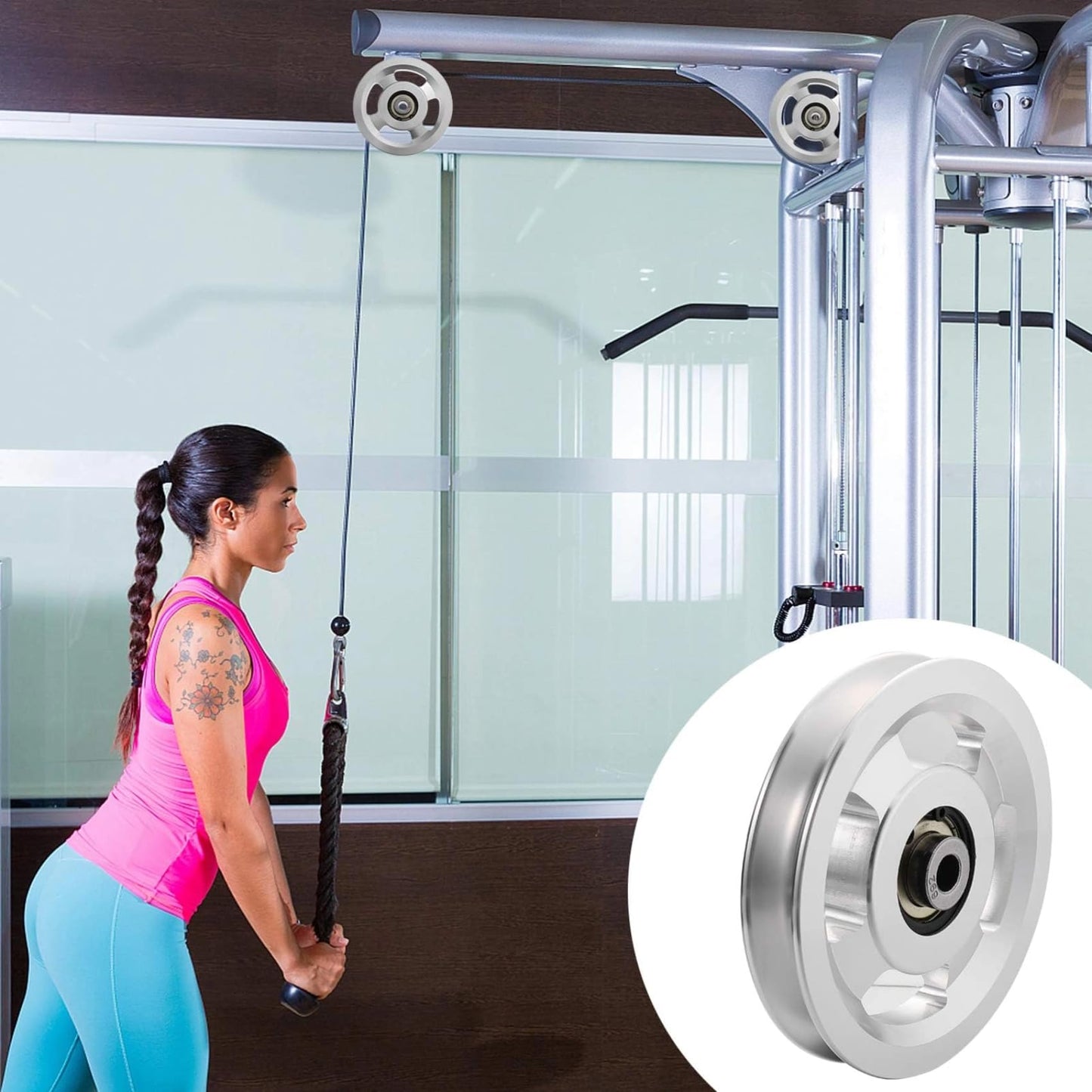 Gueiddi Aluminum GYM Pulley Wheel, Universal Aluminum Alloy Bearing Pulley Wheel for Cable Machine Gym Equipment Part Garage Door (Blue 88-90mm)