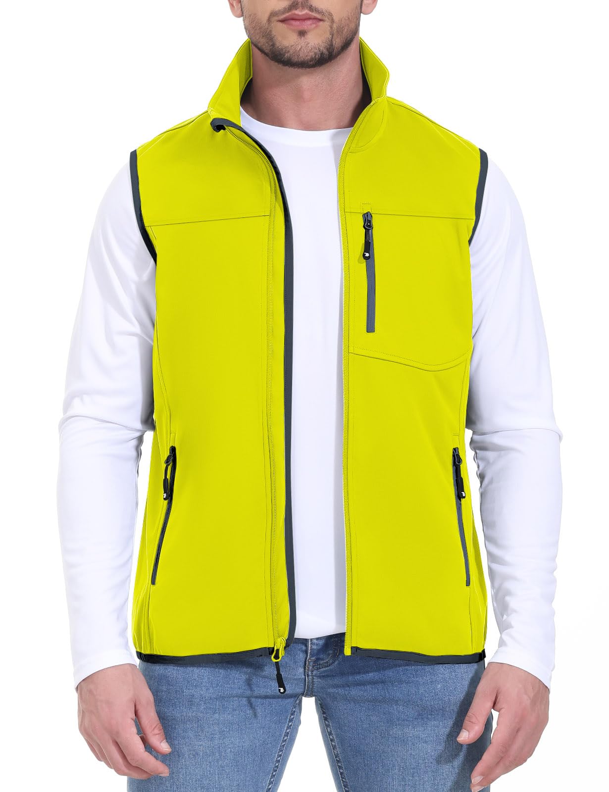 Rdruko Men's Golf Vests Outerwear Lightweight Waterproof Outdoor Running Travel Softshell Vests(Lemon Yellow, US XXXL)