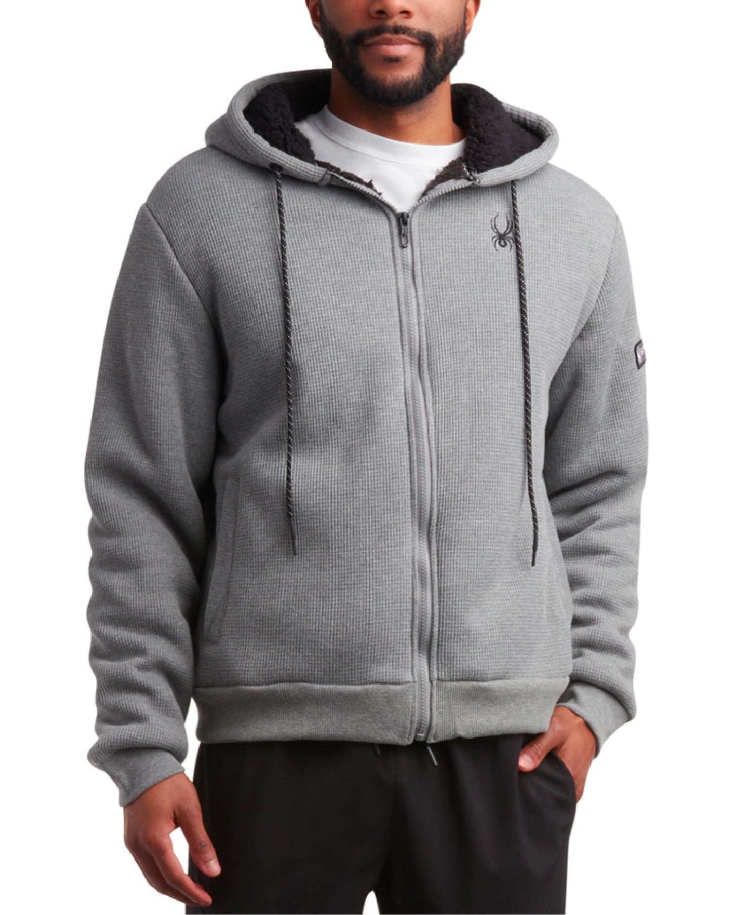 Spyder Men's Hoodie - Full Zip Up Cozy Sherpa Lined Waffle Knit Hoodie - Lightweight Comfort Hoodie Jackets for Men (S-XXL), Size XX-Large, Grey Heather