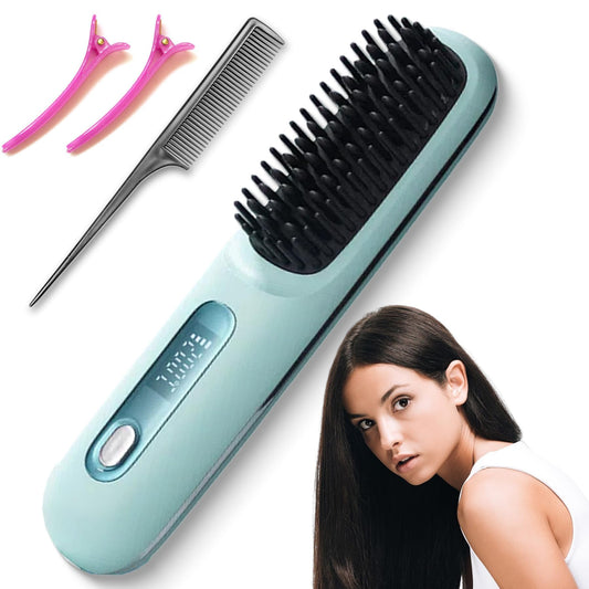 Numoya Gobrush Pro-Numoya Portable Straightener Brush-Gobrush Pro, Hair Straightening Brush for Women-Rechargeable & Cordless (Blue)