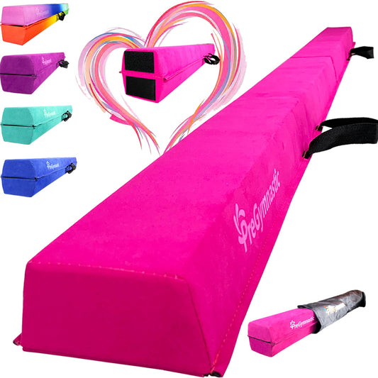 PreGymnastic 6FT/8FT/9.5FT Folding Balance Beam for Kids 3-12,Foldable Gymnastics Floor Beam-Extra Firm Suede Cover with Carry Bag for Home-Gym Equipment for Toddler Teenage (Pink, 8ft)