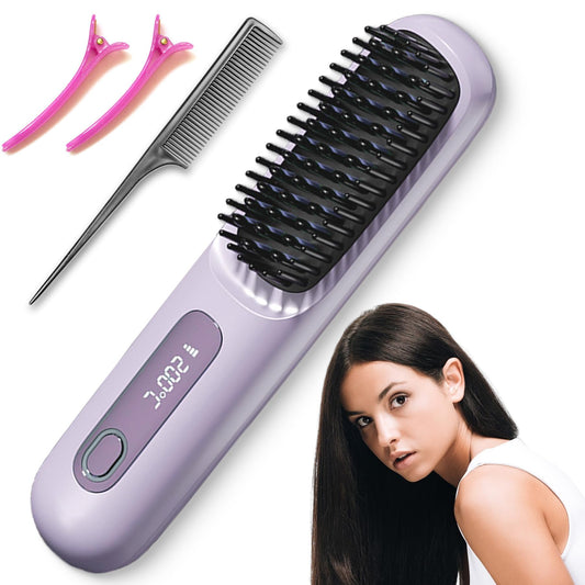 Numoya Gobrush Pro-Numoya Portable Straightener Brush-Gobrush Pro, Hair Straightening Brush for Women-Rechargeable & Cordless (Purple)