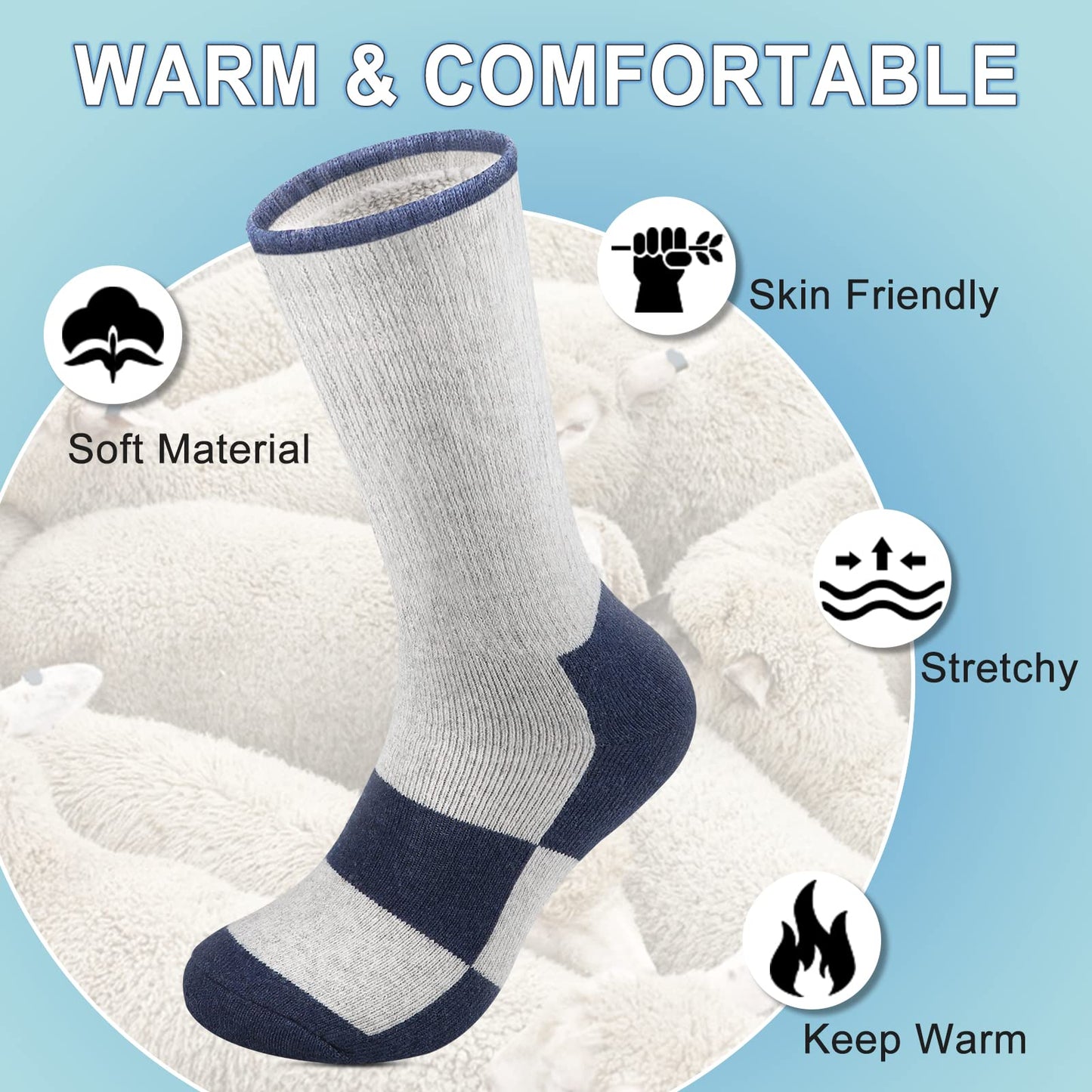 Thermal Socks for Men, 4 Pairs Thick Wool Warm Socks Men Winter Soft Walking Hiking Socks Mens Woolen Heavy Cosy Boot Socks for Cold Weather Crew Socks Size 6-12