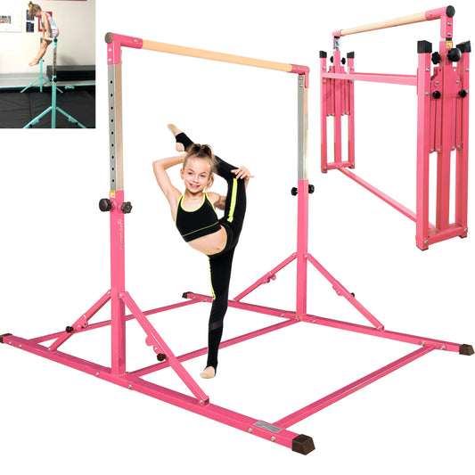 PreGymnastic Foldable Gymnastics Bar, 6FT Gymnastic Horizontal Bars, Folding Training Bar for Kids and Teenagers 3-18, Weight Limit 500 LB, Adjustable kip Bar,Children Home Gym Equipment Indoor