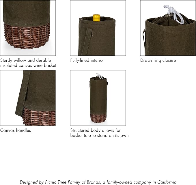 PICNIC TIME NFL Unisex-Adult NFL Malbec Insulated Canvas and Willow Wine Bottle Basket