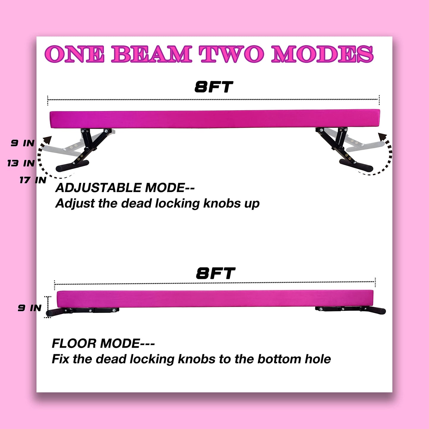 Seliyoo Adjustable Balance Beam,8FT gymnasitcs Beam, Balance Beam for Kids Ages 3-20,high and Lower Floor Beam,Gym Equipment for All Skills Practice at Home