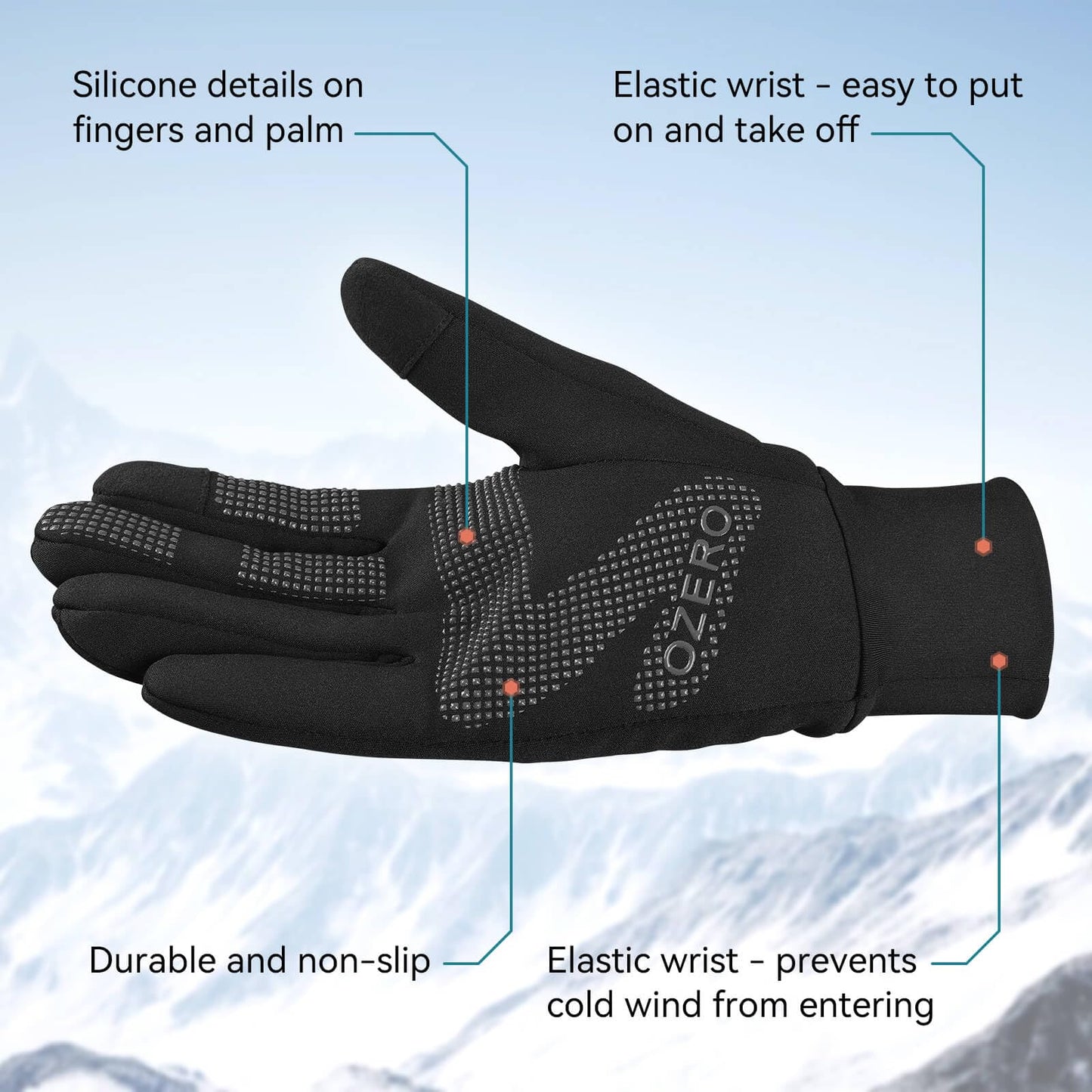 OZERO Mens Winter Touchscreen Gloves: Cold Weather Thin Warm Liner Glove - Thermal Windproof Gloves for Running Hiking Cycling Driving