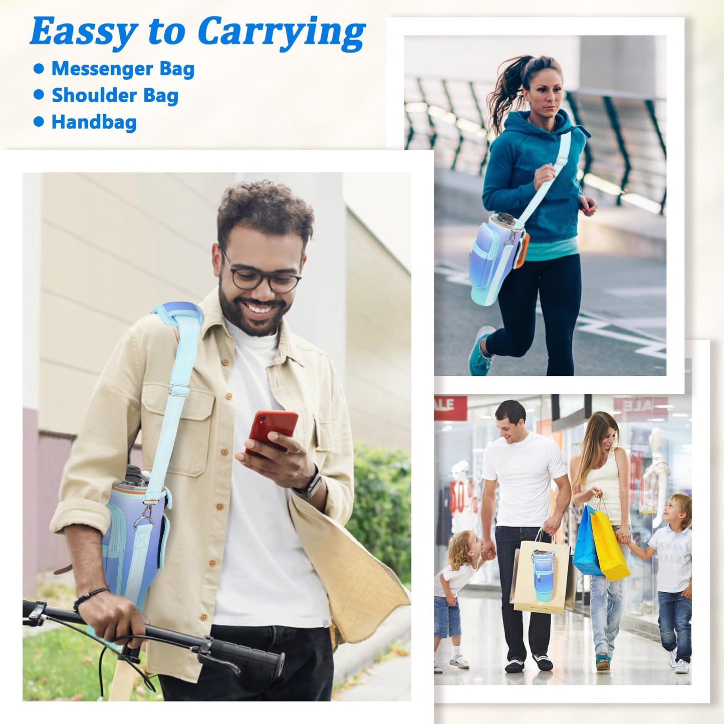 Water Bottle Carrier Bag with Phone Pocket Compatible with Stanley/Meoky 40 oz Tumbler with Handle,Neoprene Water Bottle Holder Pouch with Adjustable Strap Compatible with Stanley Cup Accessories