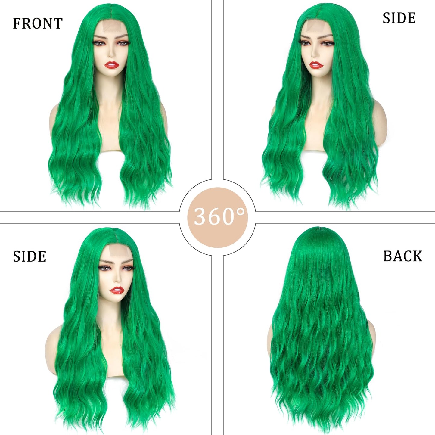 YBYMCAI Green Wig - Long Green Wavy Wigs for Women Middle Part Green Wig 26 inch Natural Curly Synthetic Wig Heat Resistant Fiber Wigs for Daily Party Use