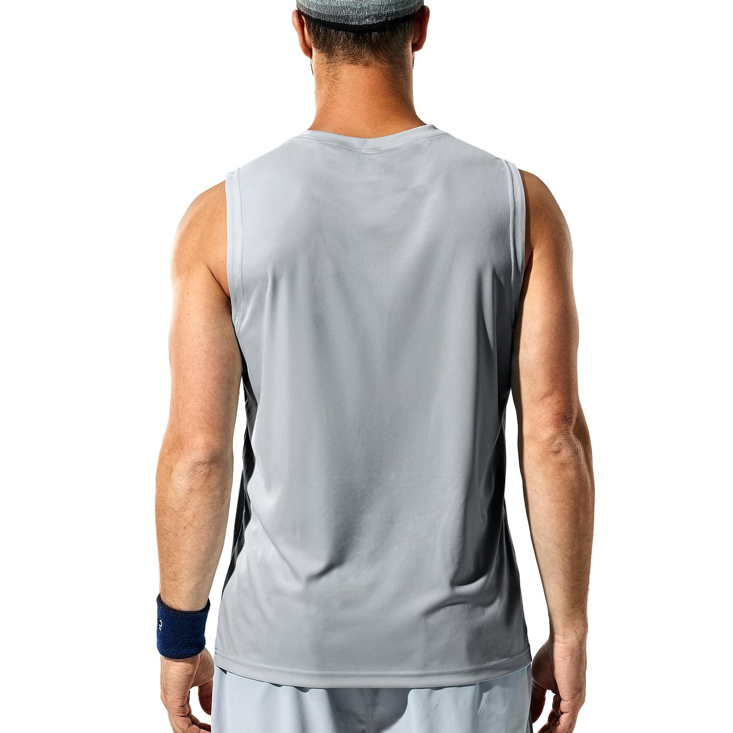 Haimont Men's Lightweight UPF 50+ Sleeveless Sun Shirts Quick Dry Hiking Running Swim Tank Tops Workout Tees,White/Black/Grey, XXXL
