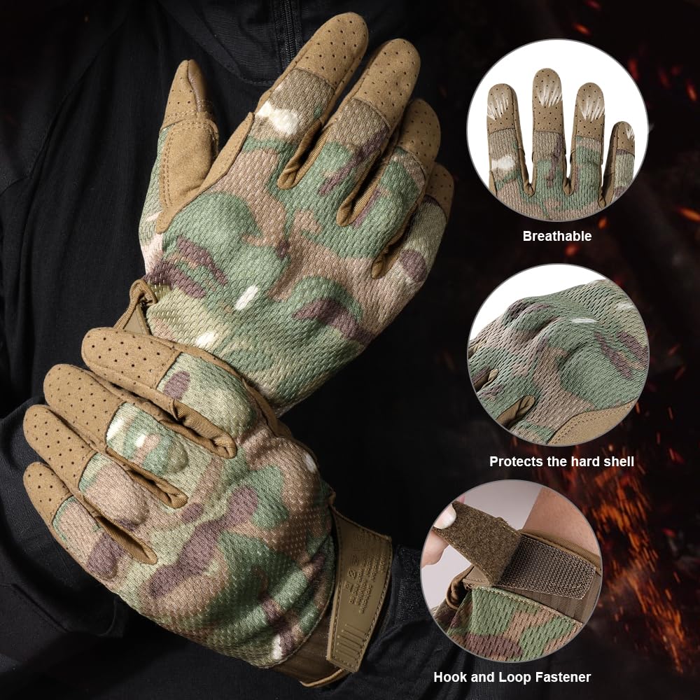 WTACTFUL Breathable Tactical Gloves for Men, Touchscreen Capable Gloves for Airsoft Paintball Hunting Motorcycle Cycling Camouflage M