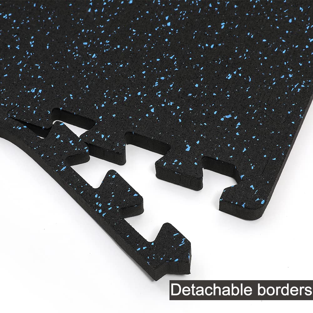 SUPERJARE 0.56'' Thick 12 Pcs 48 Sq Ft Rubber Top Exercise Equipment Mats, High Density EVA Foam Mats with Rubber Top, Interlocking Gym Flooring for Home Gym, Protective Workout Mat, Black/Blue
