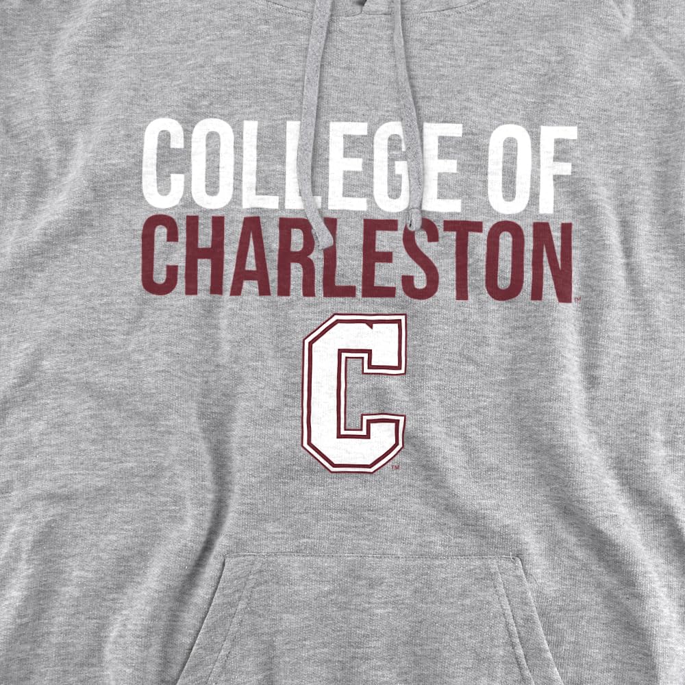 College of Charleston Official Stacked Unisex Adult Pull-Over Hoodie, Athletic Heather, Medium