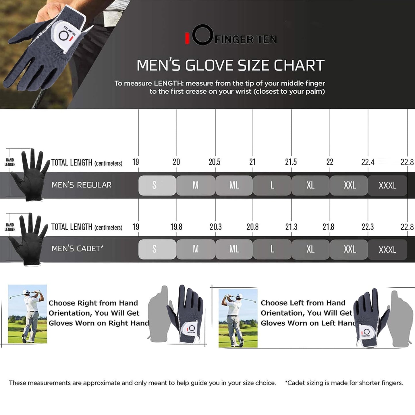 Amy Sport Mens Golf Gloves Pair Both Hands Left and Right Rain Grip Weathersof No Sweat All Weather Grips Soft Comfortable Breathable (Dark Gray, Large)
