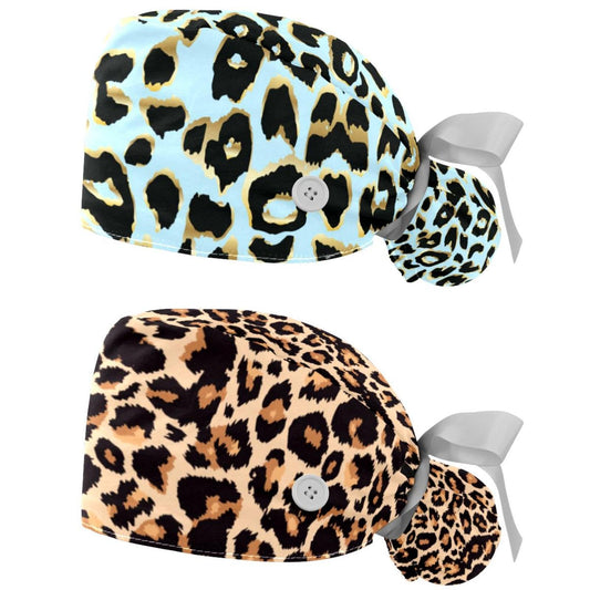 Generic 2 Packs Leopard Unisex Scrub Caps Surgical Women with Button Adjustable Hats Surgical Caps for Women