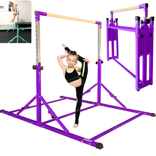 PreGymnastic Foldable Gymnastics Bar, 6FT Gymnastic Horizontal Bars, Folding Training Bar for Kids and Teenagers 3-18, Weight Limit 500 LB, Adjustable kip Bar,Children Home Gym Equipment Indoor