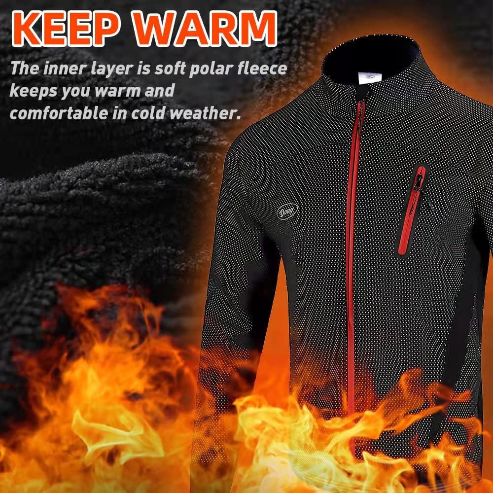 Lipport Mens Cycling Bike Jacket Winter Thermal Running Mountain Biking Jacket Windproof Breathable Reflective Softshell Coat (Black, 3XL)