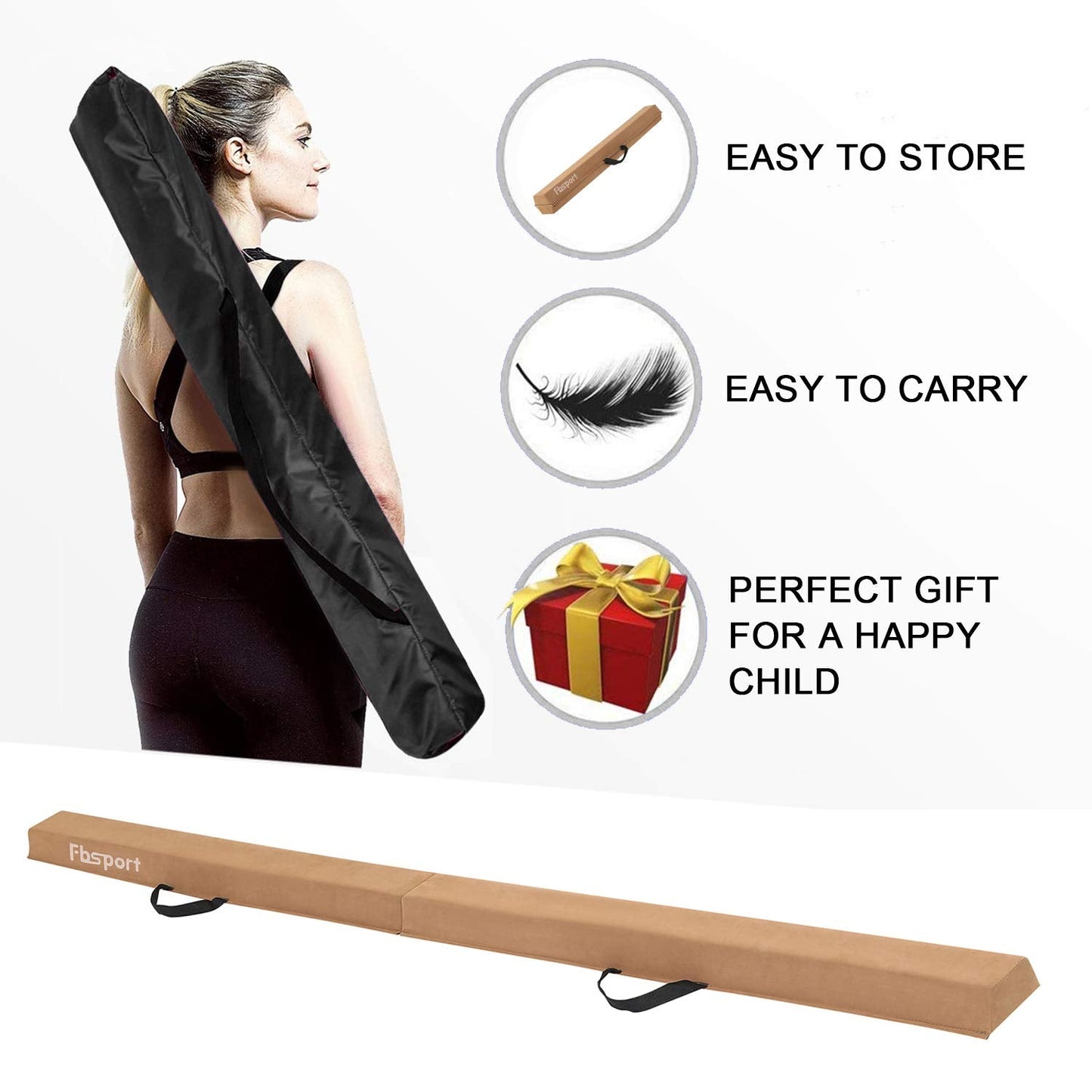 FBSPORT 8ft Balance Beam: Folding Floor Gymnastics Equipment for Kids Adults,Non Slip Rubber Base, Gymnastics Beam for Training, Practice, Physical Therapy and Professional Home Training