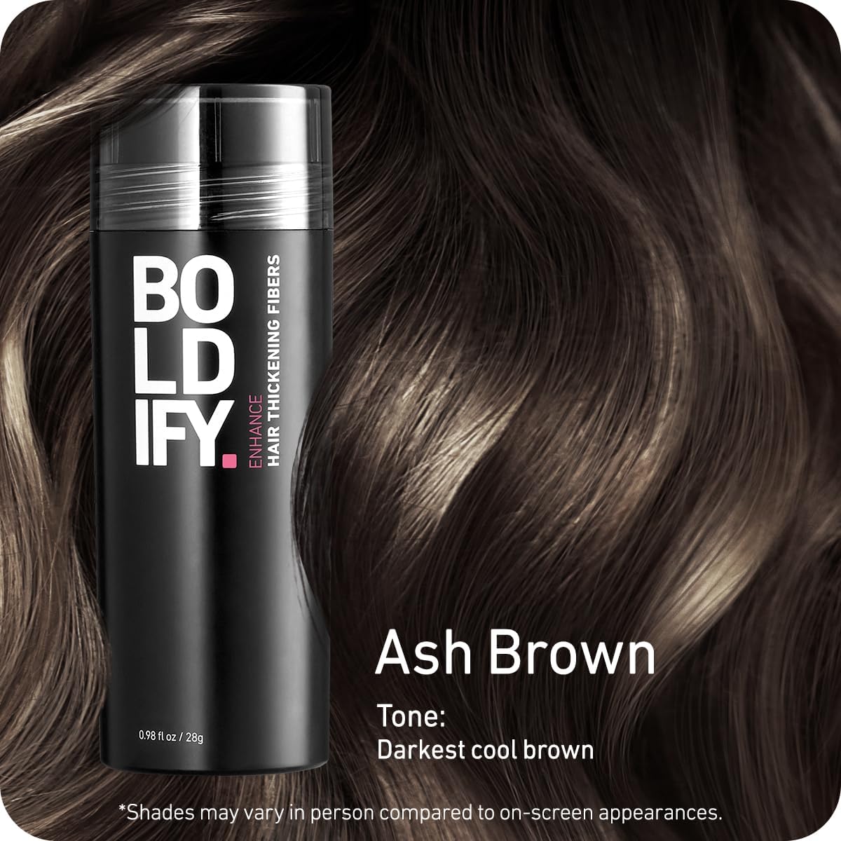 BOLDIFY Hair Fibers (28g) - Fill In Thinning and Fine Hair for an Instantly Fuller, Thicker Look - 14 Shades for Women & Men - Ash Brown
