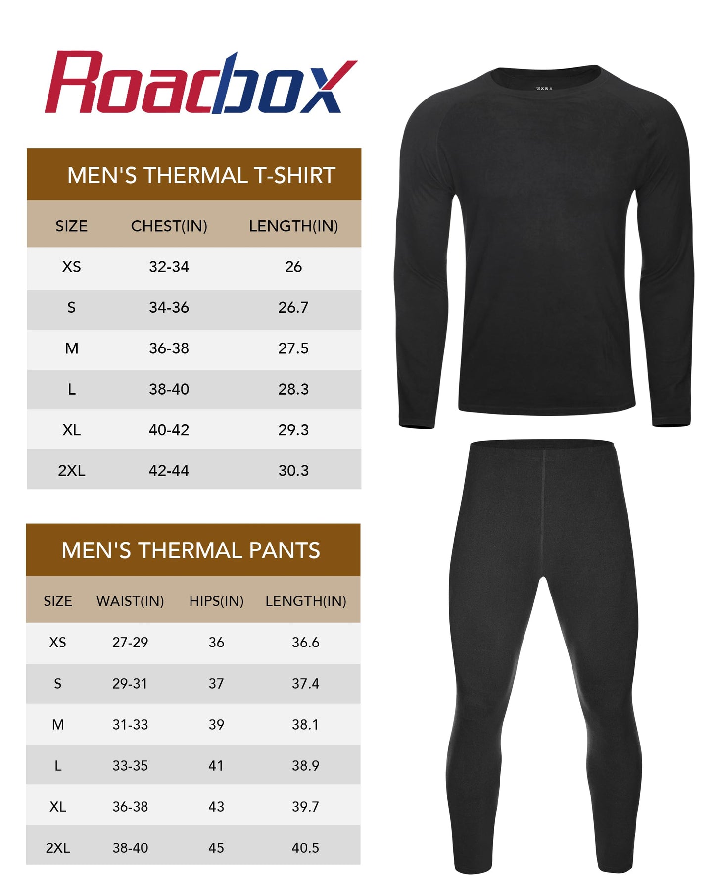 Roadbox Thermal Long Johns for Men - Fleece Lined Thermals Underwear Set, Extreme Cold Skiing Hunting Thermal Long Sleeve Shirts and Pants Soft Black