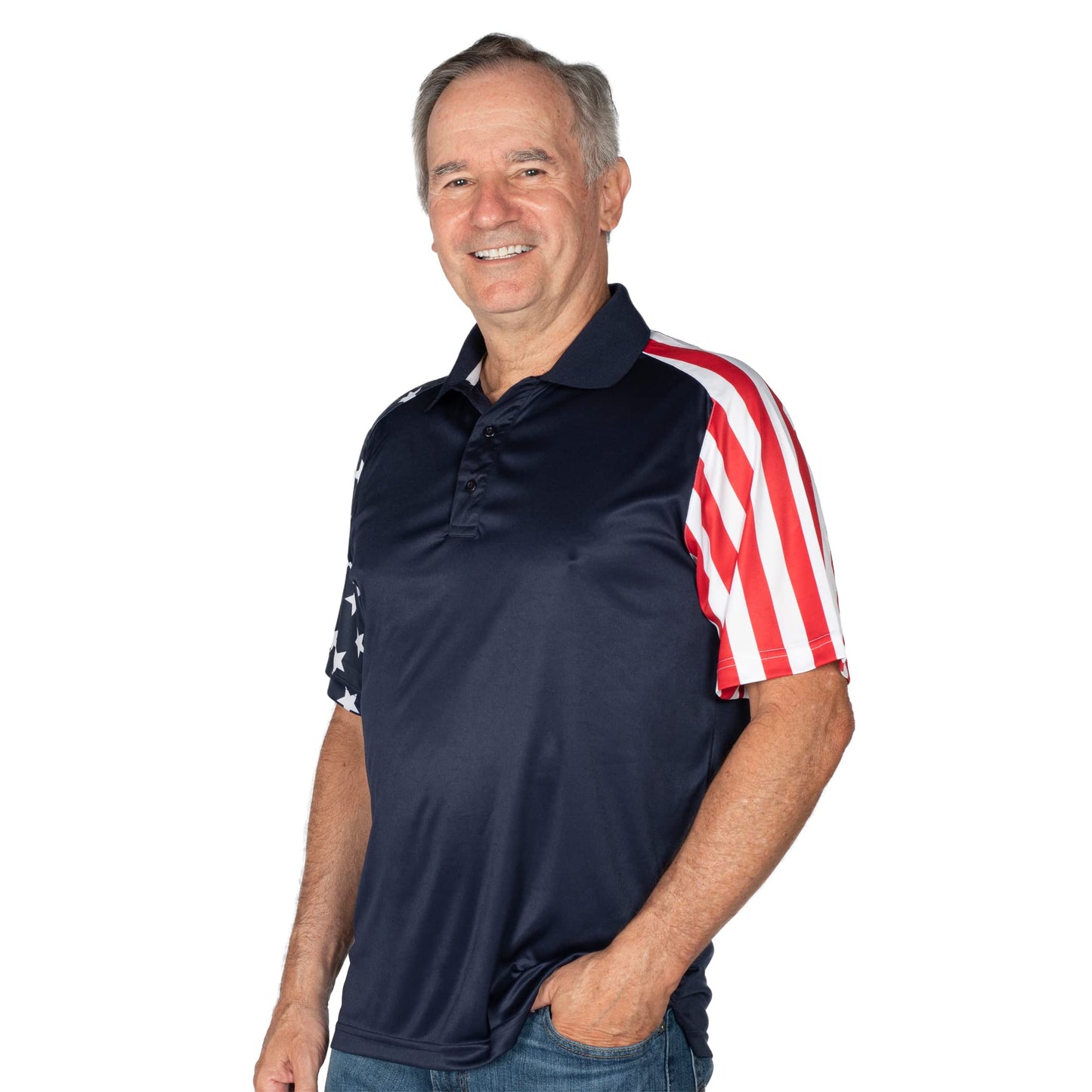 Men's Performance American Flag Polo Shirt | Pull-On Closure American Flag Golf Shirt | USA 4th of July Golf Shirts for Men in 3X-Large