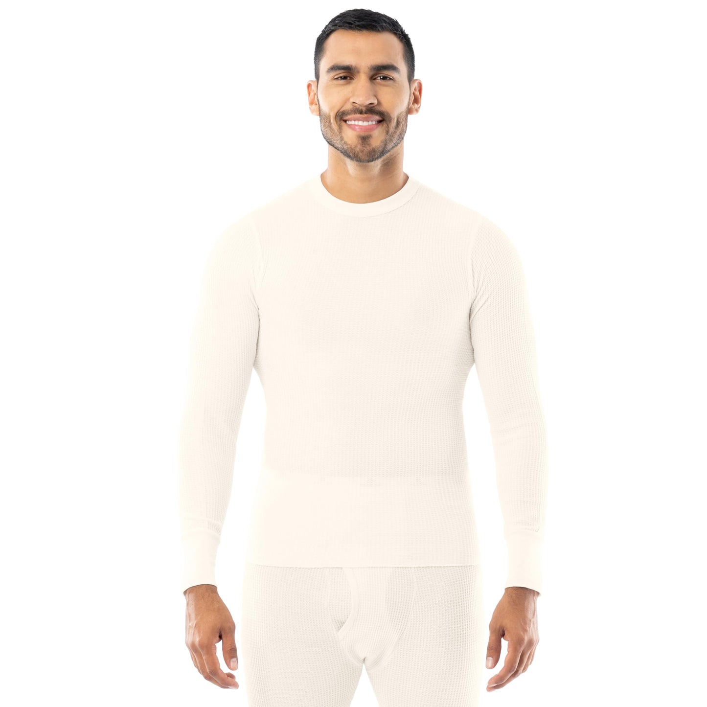 Indera Men's Traditional Waffle Thermal Underwear Long Sleeve Shirt, Natural, Small