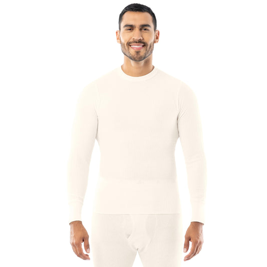 Indera Men's Traditional Waffle Thermal Underwear Long Sleeve Shirt, Natural, Small