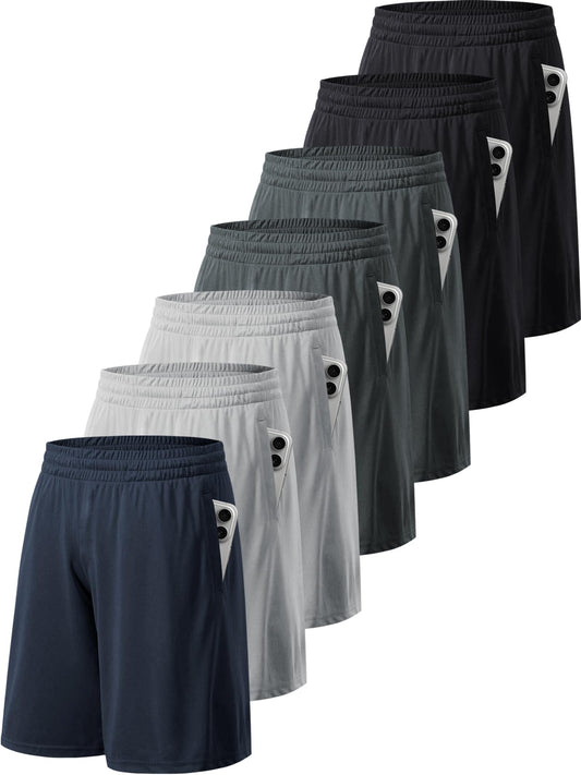 TVKSOM 7 Pack Mens Athletic Shorts with Pockets and Elastic Waistband Quick Dry Basketball Shorts Men for Running Casual