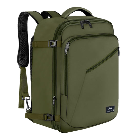 MATEIN Expandable Air Travel Backpack, Light Weight Carry on Backpack with Trolley Sleeve, Water Resistant Daypack Hiking Backpack, Gifts for Men who Like to Travel, Dark Green
