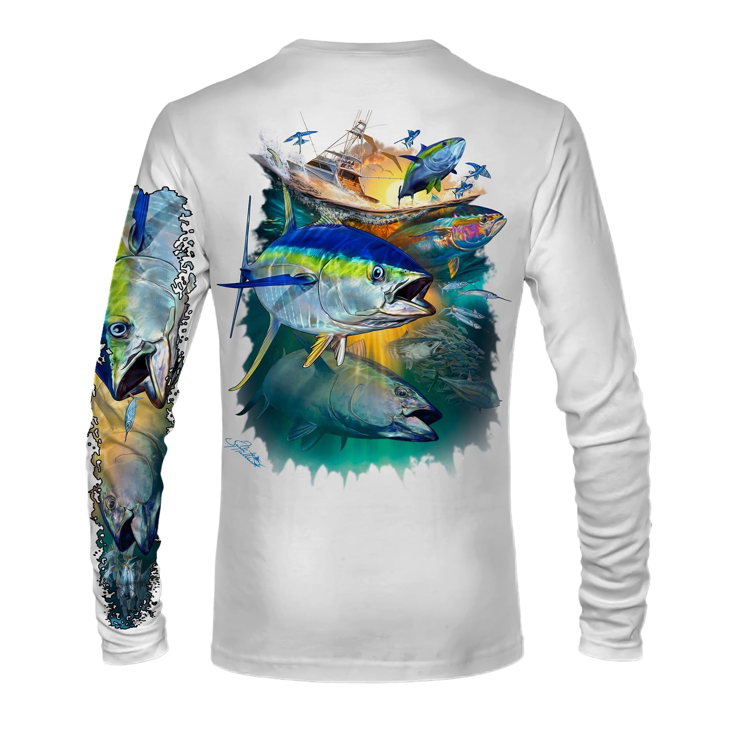 Men’s “Fishermen’s Tuna Slam” Comfortable Fishing Shirt-UPF 50+ Xtreme-Tek Interlocking Fabric, Quick-Dry, Ideal for Anglers White