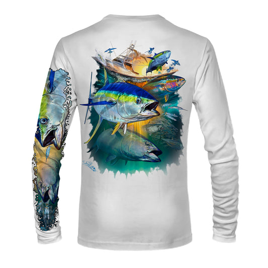 Men’s “Fishermen’s Tuna Slam” Comfortable Fishing Shirt-UPF 50+ Xtreme-Tek Interlocking Fabric, Quick-Dry, Ideal for Anglers White