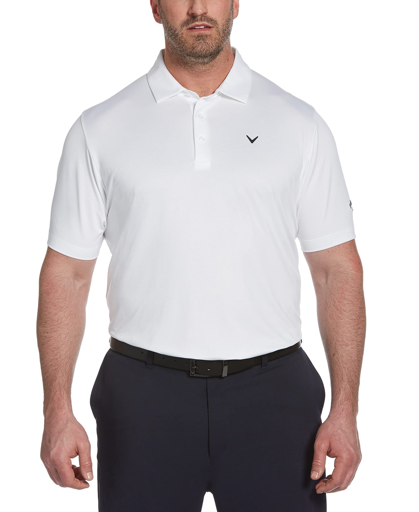 Callaway Men's Swing Tech Jacquard Short Sleeve Golf Polo Shirt, Solid Bright White, 4X-Large Big