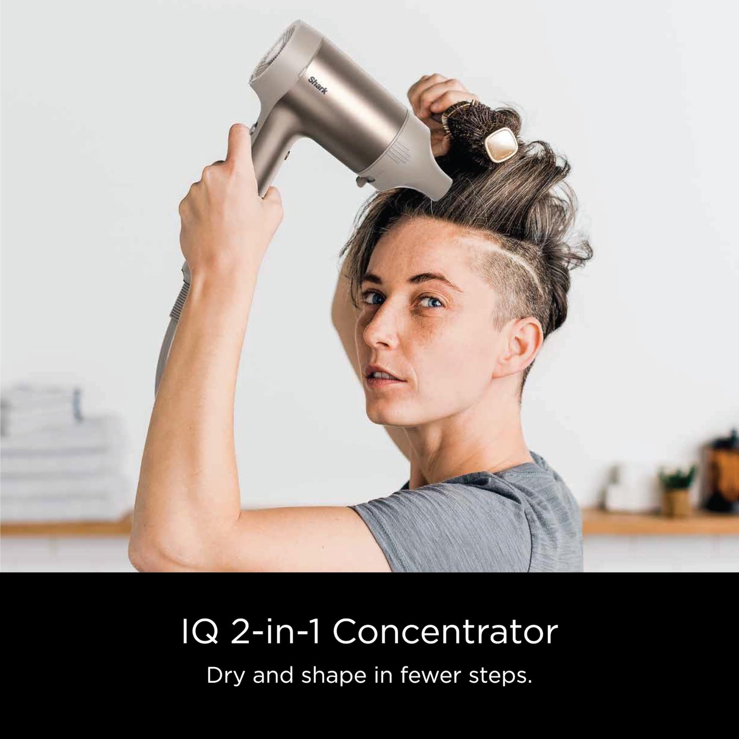 Shark HD112BRN Hair Blow Dryer HyperAIR Ionic Hair Dryer with 2-in-1 Concentrator and Styling Attachments, Auto Presets, Rotatable Hot Air Brush, No Heat Damage, Ionic, Stone