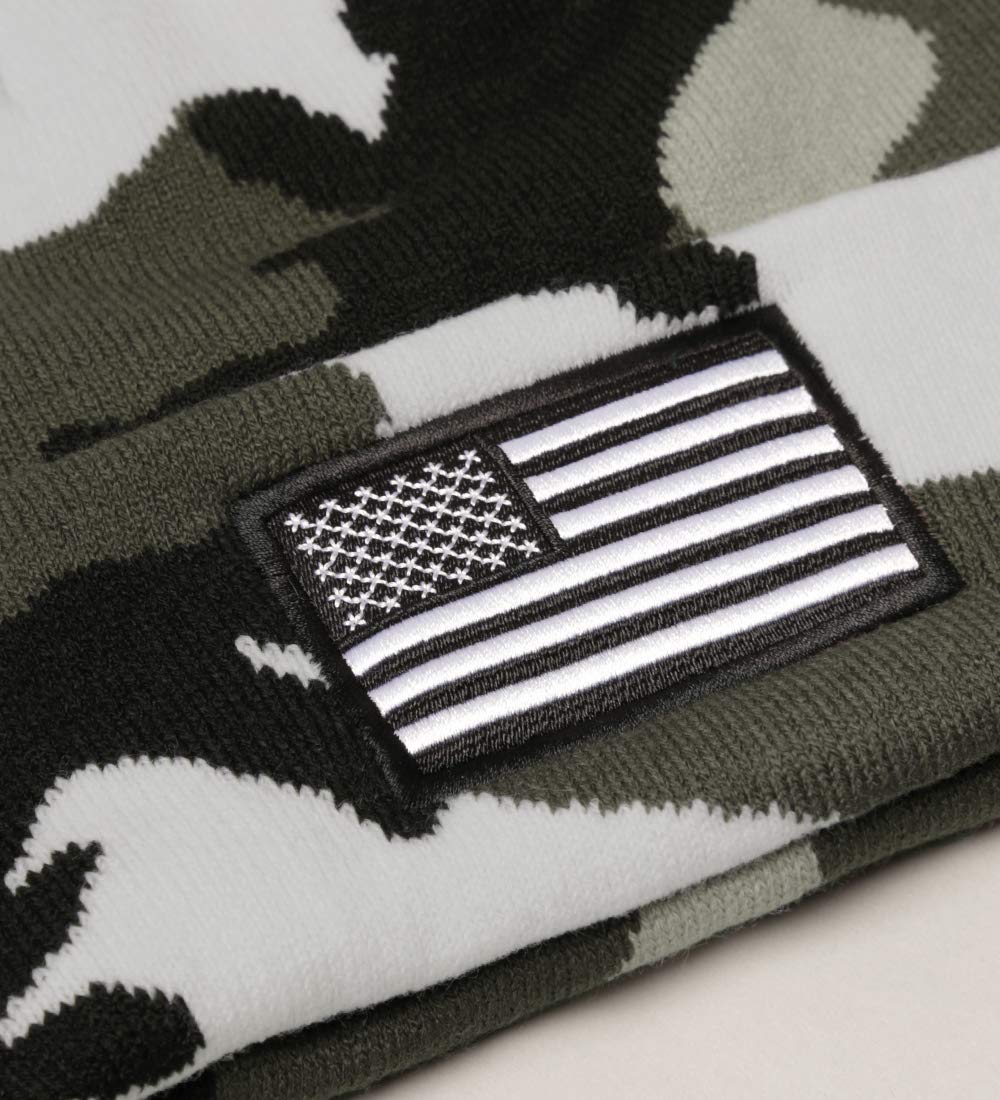 MIRMARU Men’s US American Flag Embroidered Folded Cuff Skull Beanie Cap – Comfortable Stretchy Warm and Cozy Winter Hat (City Camo)