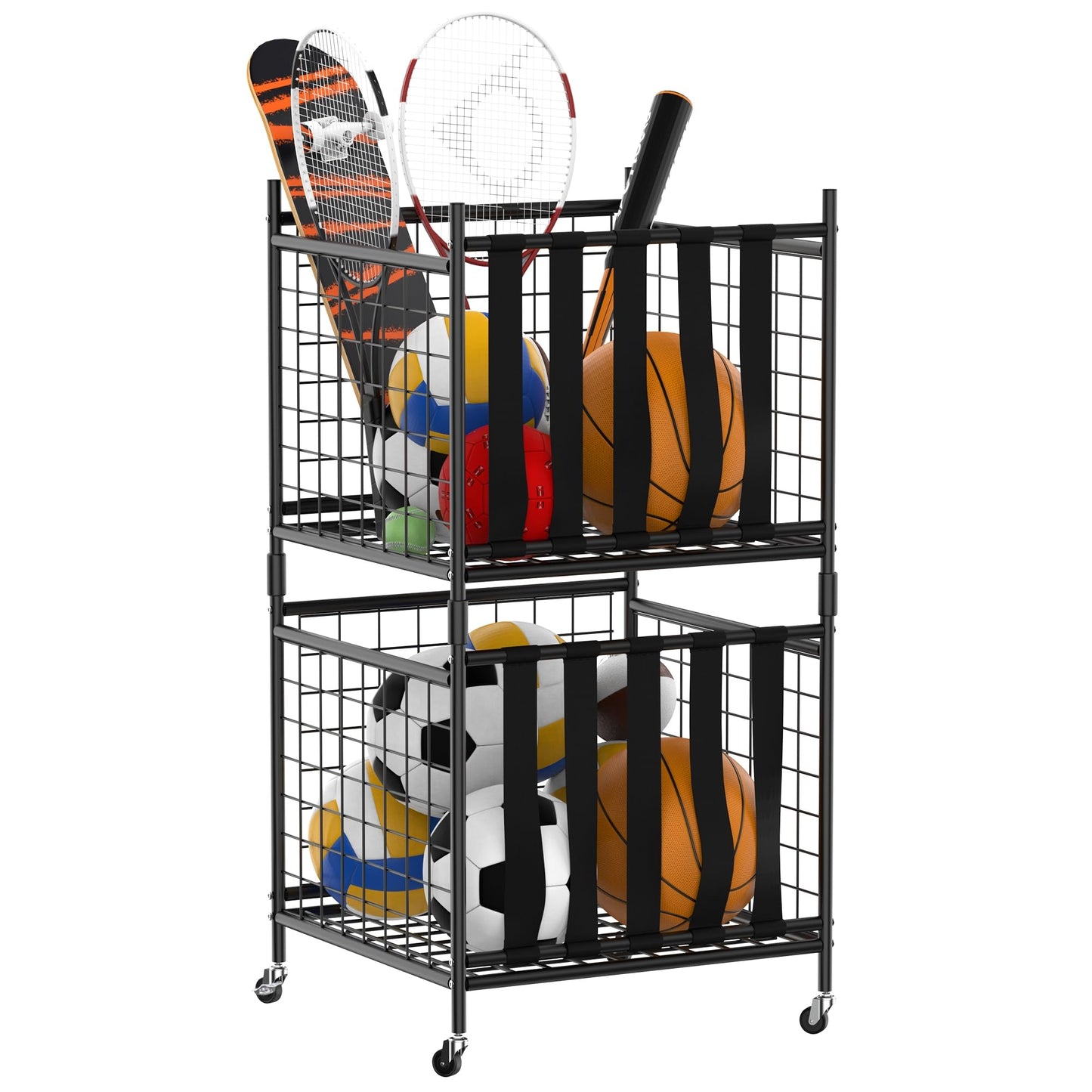 WALMANN Garage Ball Storage, Sports Ball and Sport Equipment Organizer Ball Storage Rack Indoor/Outdoor Rolling Ball/Toy Storage Cart