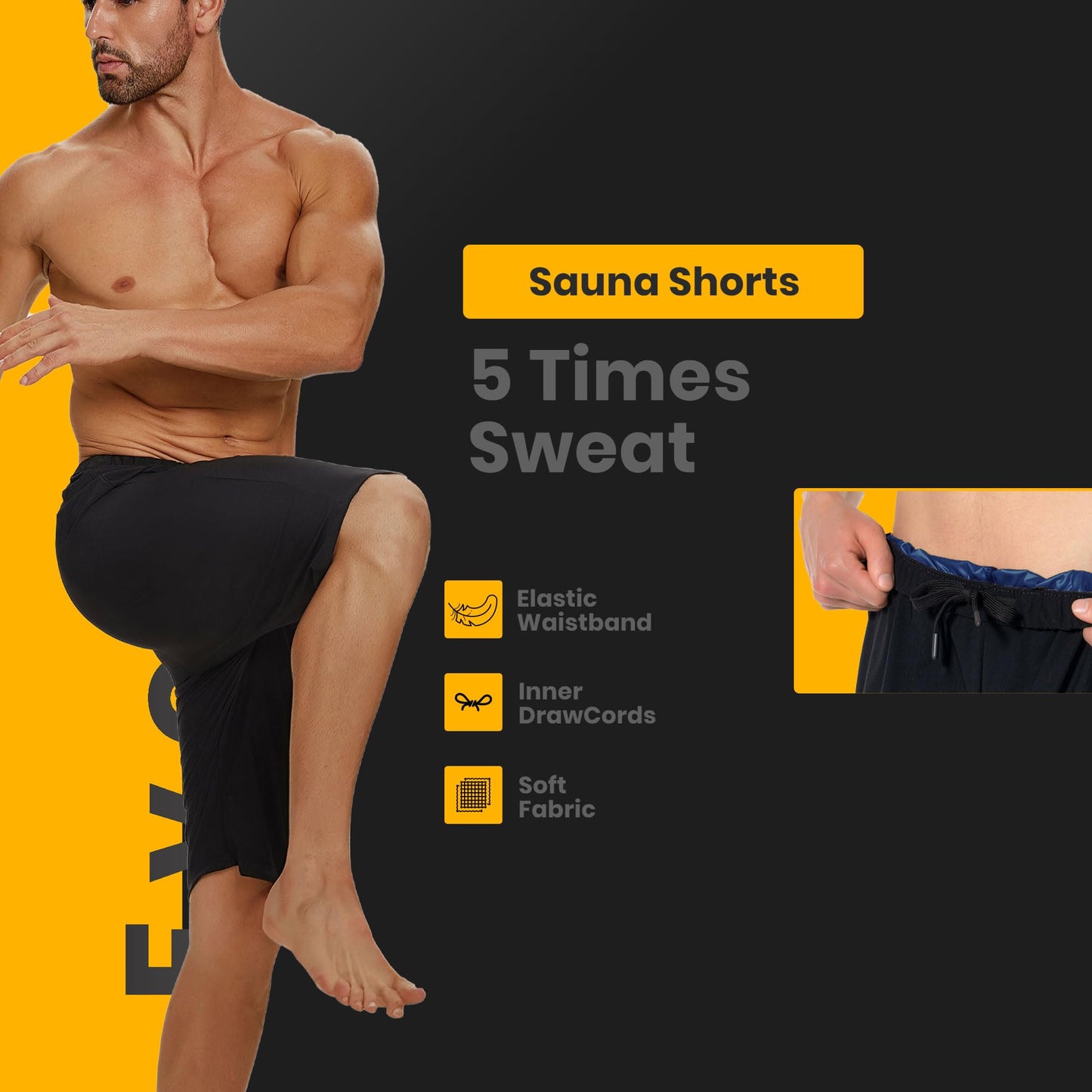 Sauna Shorts for Men Sweat Pants with Drawstring, Heat Trapping Sweat Shorts Sauna Suit for Men Workout Gym Exercise