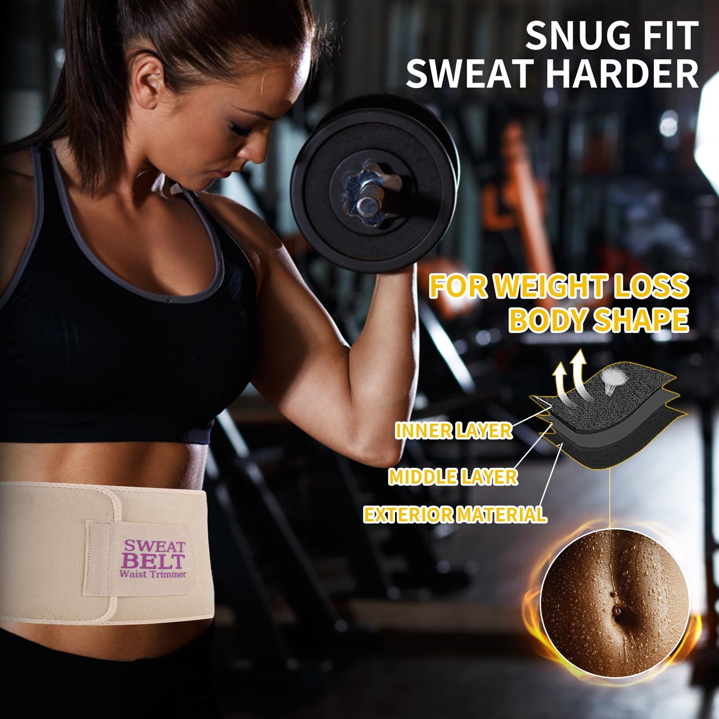 kissleaf Waist Trainer for Women Lower Belly Fat Sweat Band for Stomach Weight Loss get into shape Waist Trainer for Women Working Out Sweat Belts for Weight Loss (Unisex) -Champagne-M