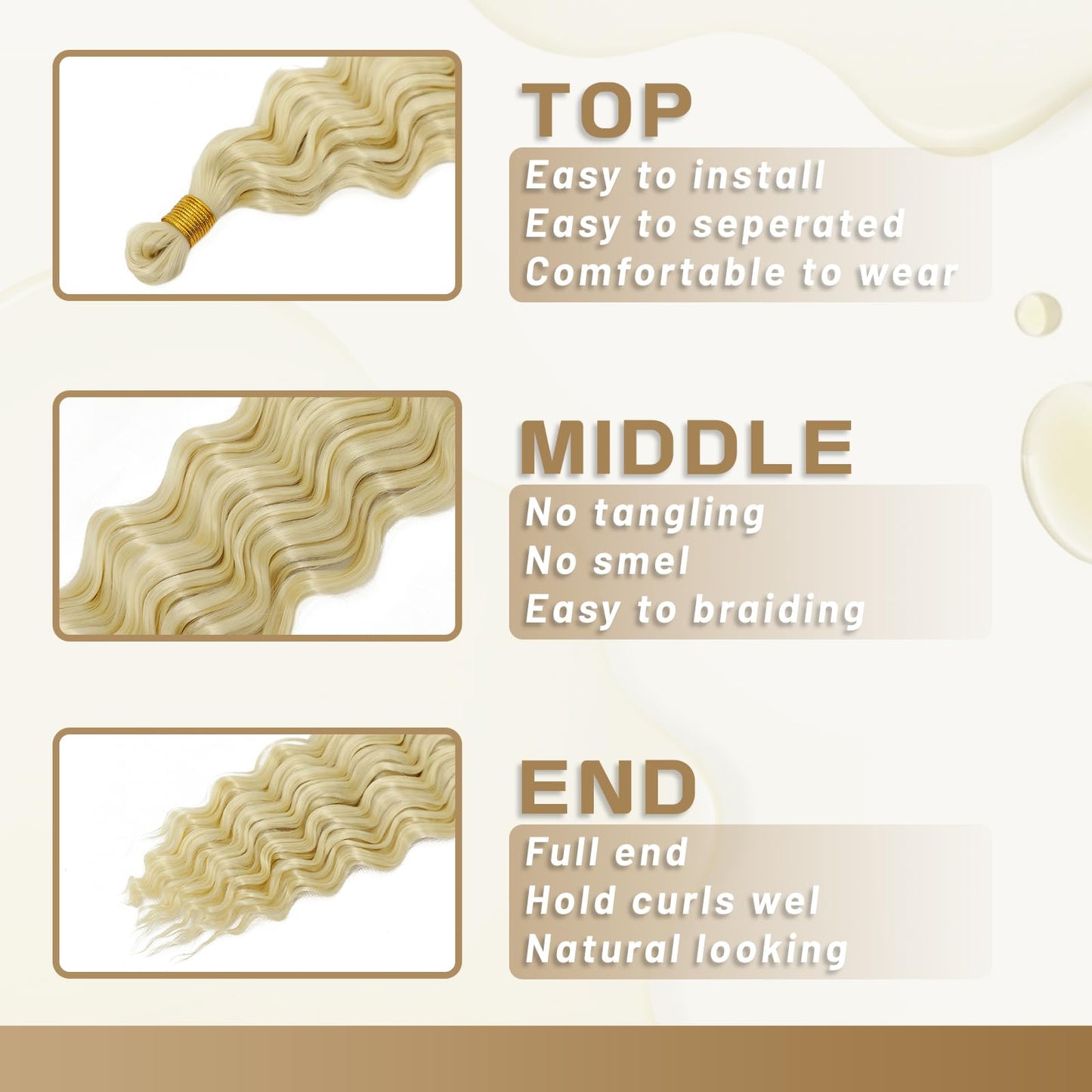 Eerya Long Curly Braiding Hair 18 Inch 2 Packs Blonde Ocean Wave Crochet Hair for Black Women Deep Wave Braiding Hair for Boho Braids (18 inch, #613)