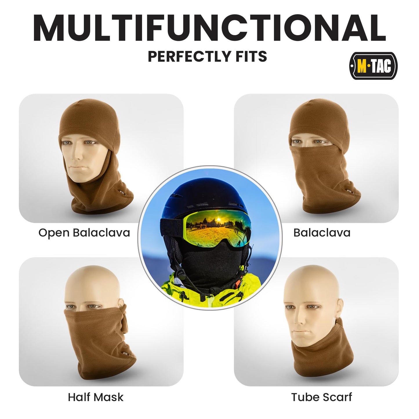 M-Tac Elite Winter Fleece Balaclava - Coldweather Mask Thermal for Winter - Men Tactical Military Style (Coyote Brown)