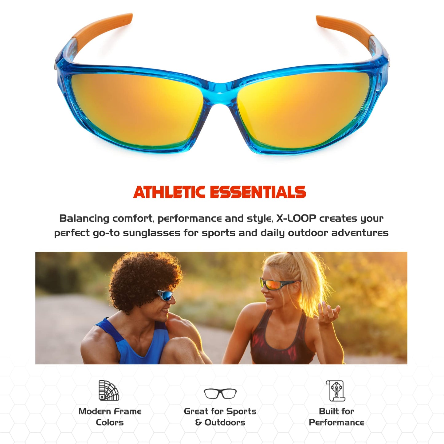 X LOOP Polarized Sports Sunglasses for Men - Wrap Around UV400 Baseball Running Cycling Driving Fishing Golf Glasses