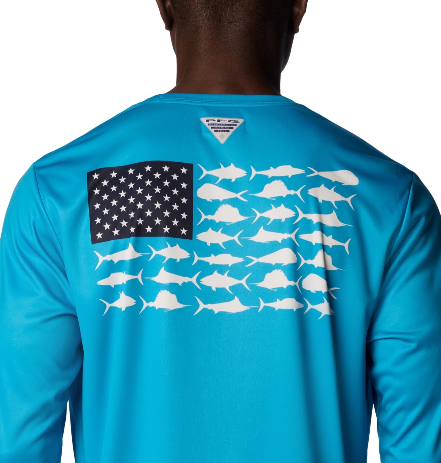 Columbia Men's Big & Tall Terminal Tackle PFG Fish Flag Long Sleeve, Ocean Blue/Coll Navy Offshore Slam, X-Large Tall