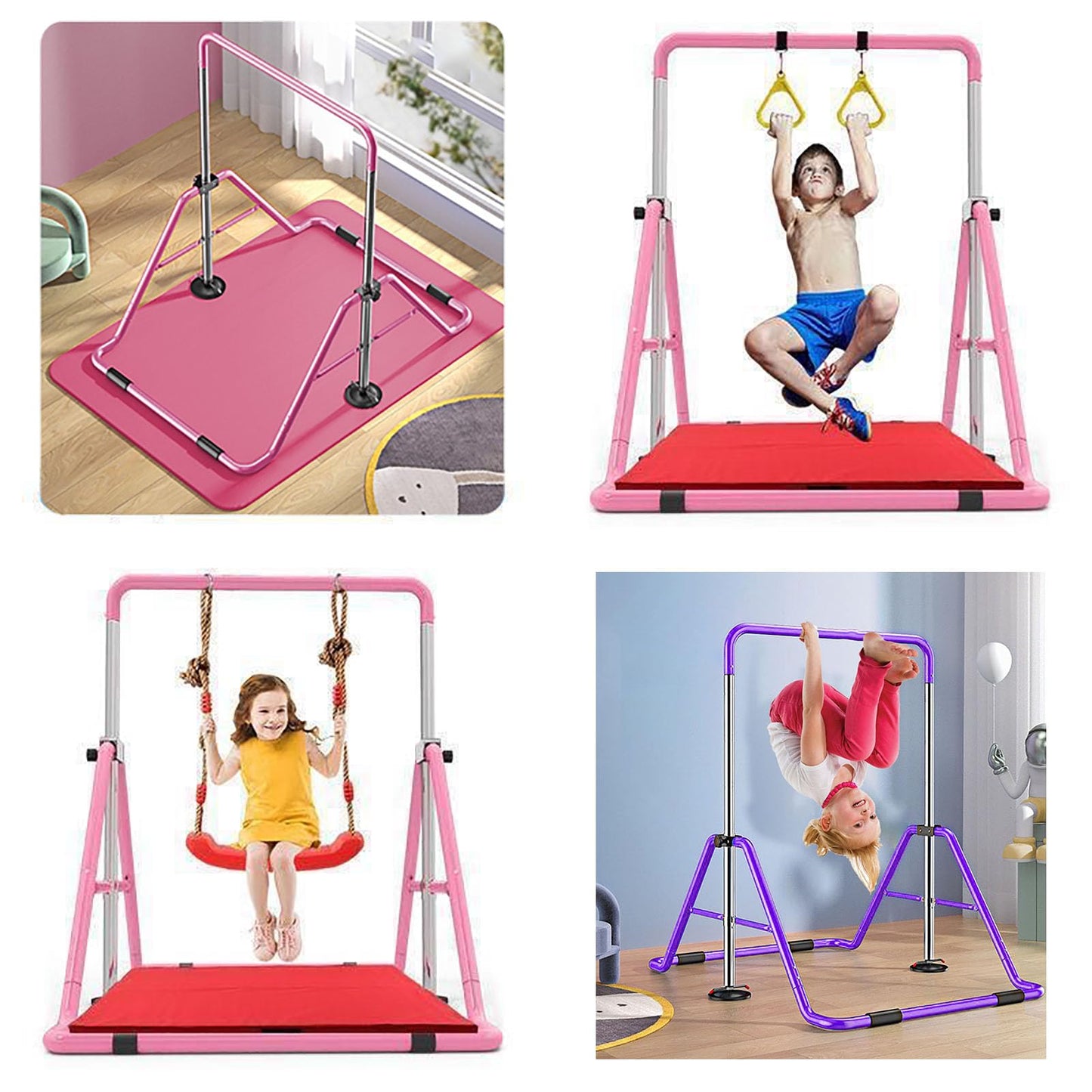 WATBKHE Kids Gymnastics Bar Gymnastic Equipment for Home Adjustable Height Gymnastic Training Bar Gymnastic Stuff for 3-7 Years Old Girls (Purple)