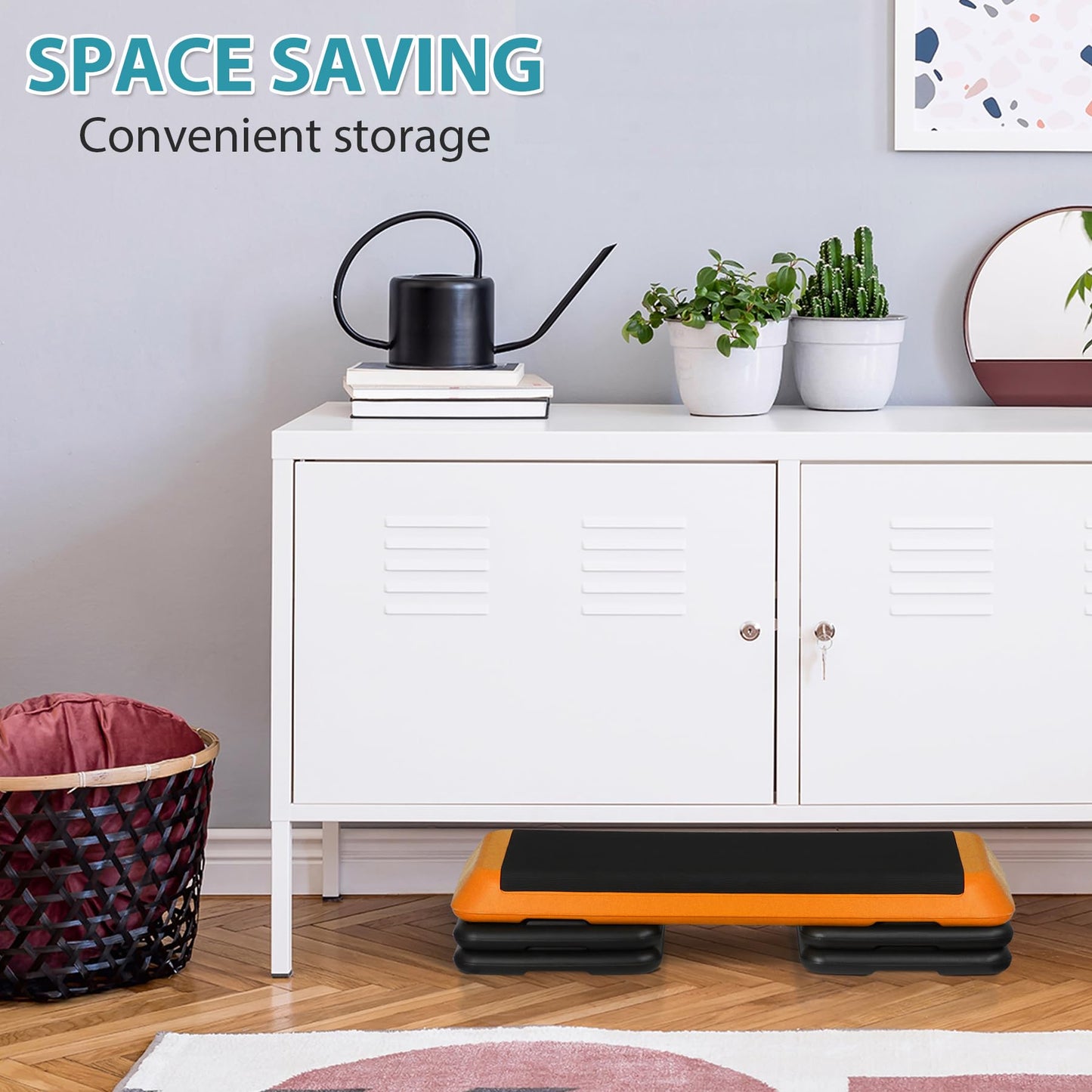 Oteymart 43'' Exercise Step Platform 3 Levels Adjustable Aerobic Stepper with 4 Extra Risers and Anti Slip Surface, Training Workout Equipment for Home&Gym Cardio Strength & Training, Orange