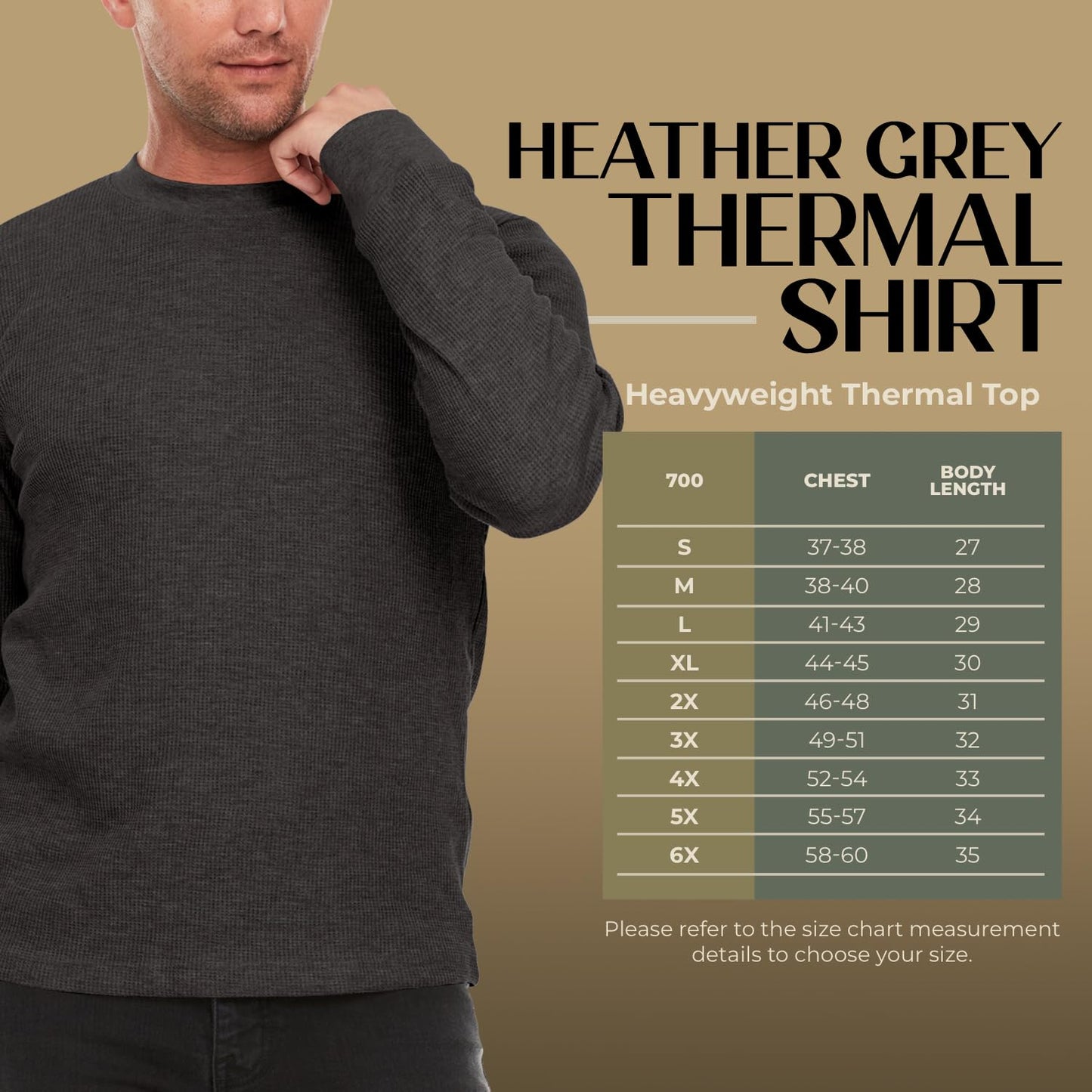 JMR Men's Thermal Shirt Heavy Weight Long Sleeve Waffle Crew Neck Top Underwear, Colors, Sizes (Charcoal, X-Large)